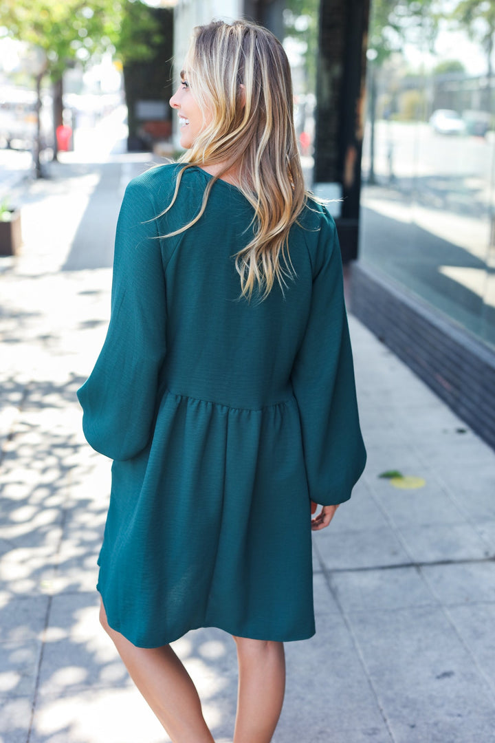 [FINAL SALE] All The Joys Babydoll Dress - Hunter Green