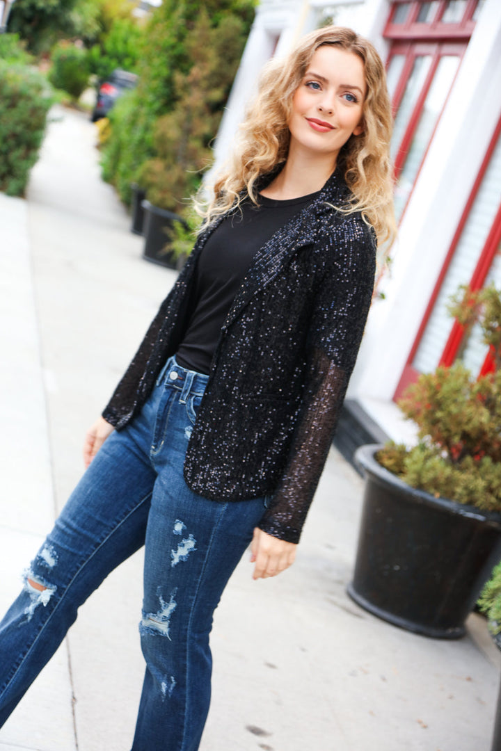 Shine Bright - Black Sequin Open Blazer