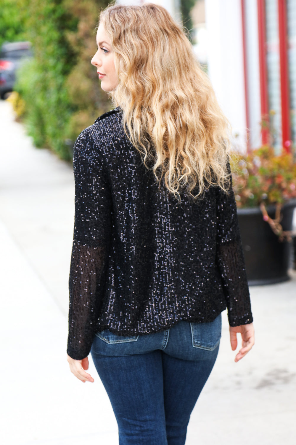 Shine Bright - Black Sequin Open Blazer