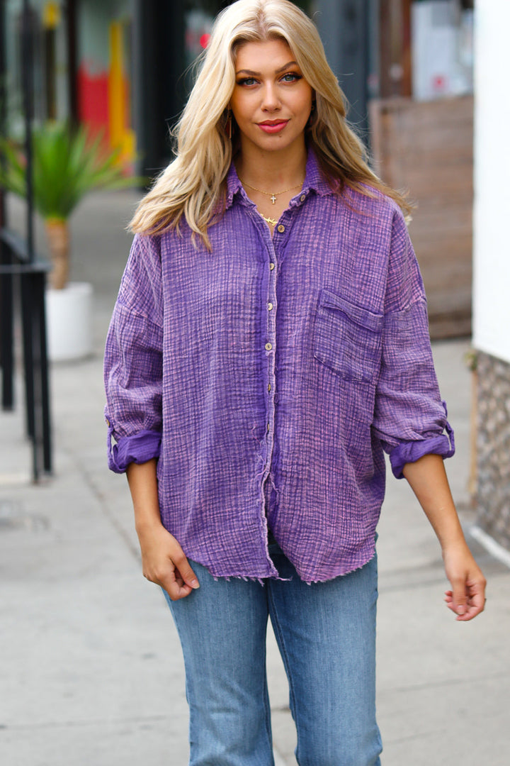 Bold And Free - Washed Cotton Gauze Shirt - Violet