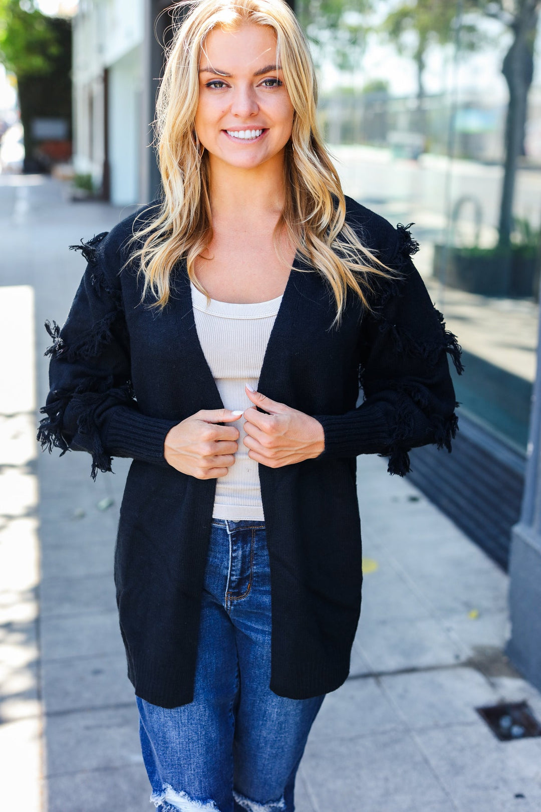 The Perfect Find - Fringe-Detail Cardigan - Black