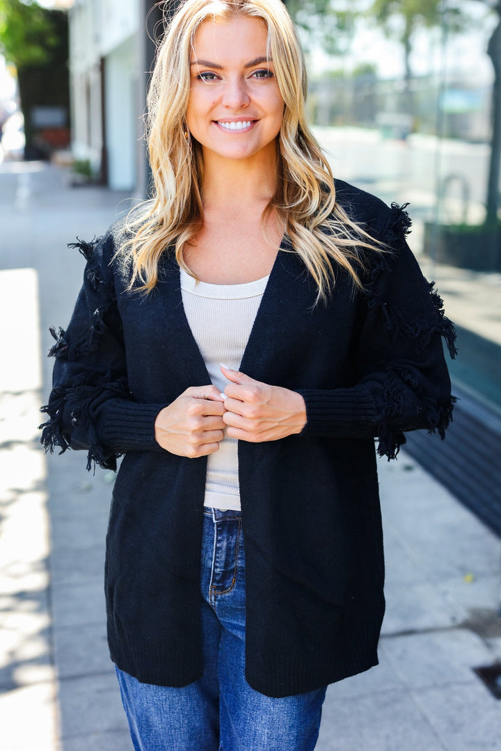 The Perfect Find - Fringe-Detail Cardigan - Black