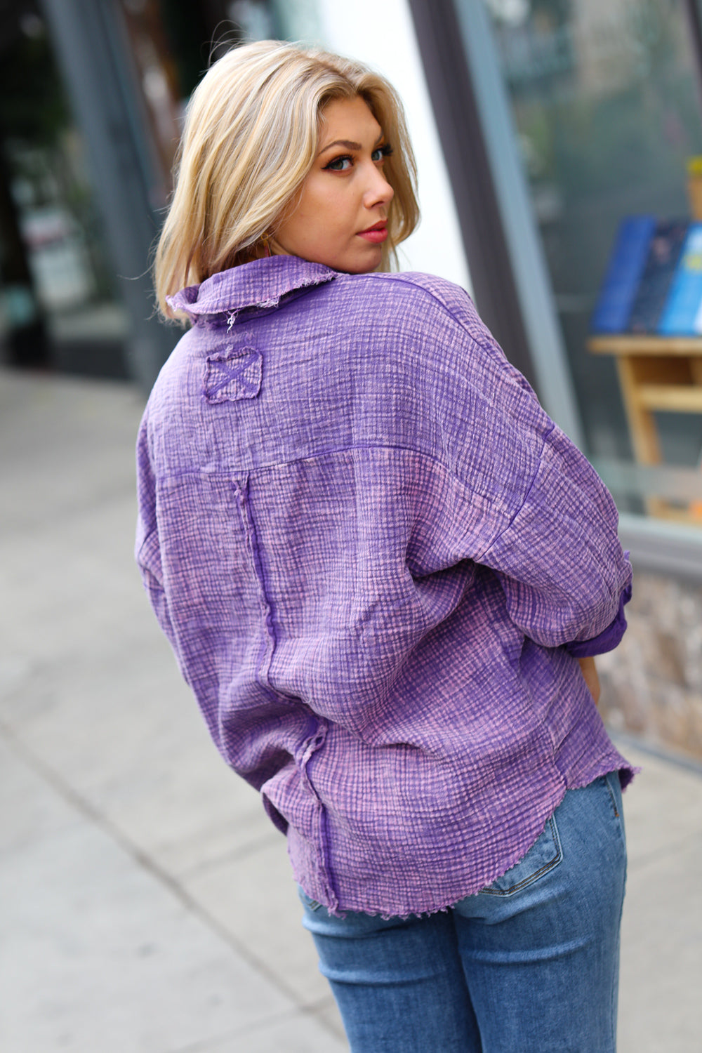 Bold And Free - Washed Cotton Gauze Shirt - Violet