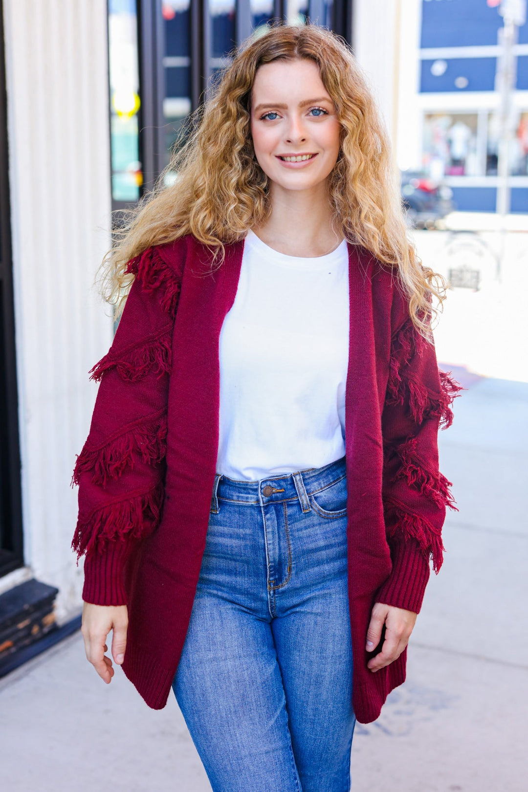 The Perfect Find - Fringe-Detail Cardigan - Burgundy