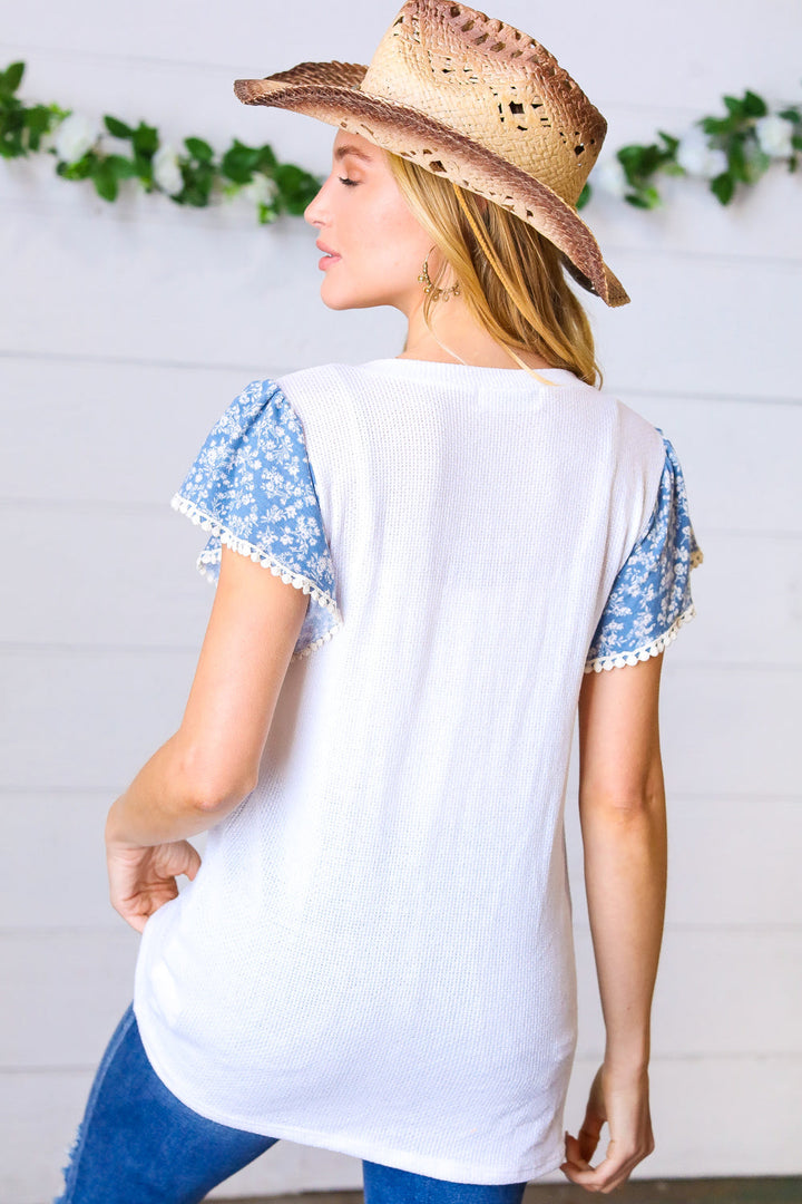 Denim & White Floral Top