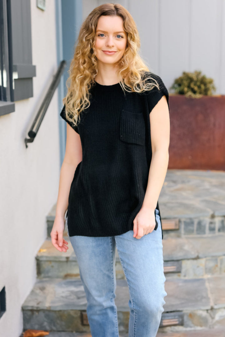 Call On Me - Dolman Ribbed Sweater Top - Black