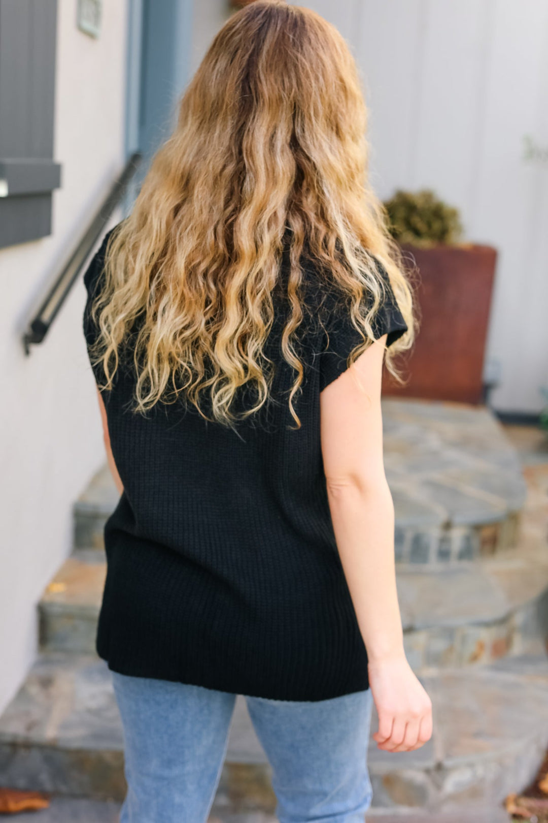 Call On Me - Dolman Ribbed Sweater Top - Black