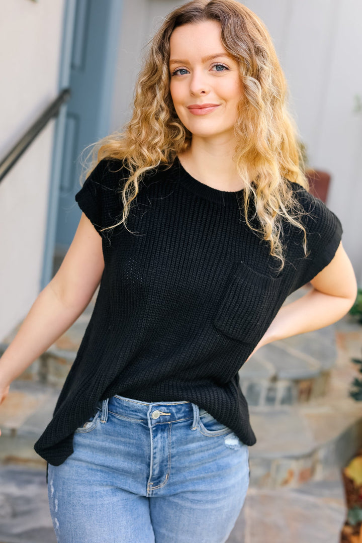 Call On Me - Dolman Ribbed Sweater Top - Black