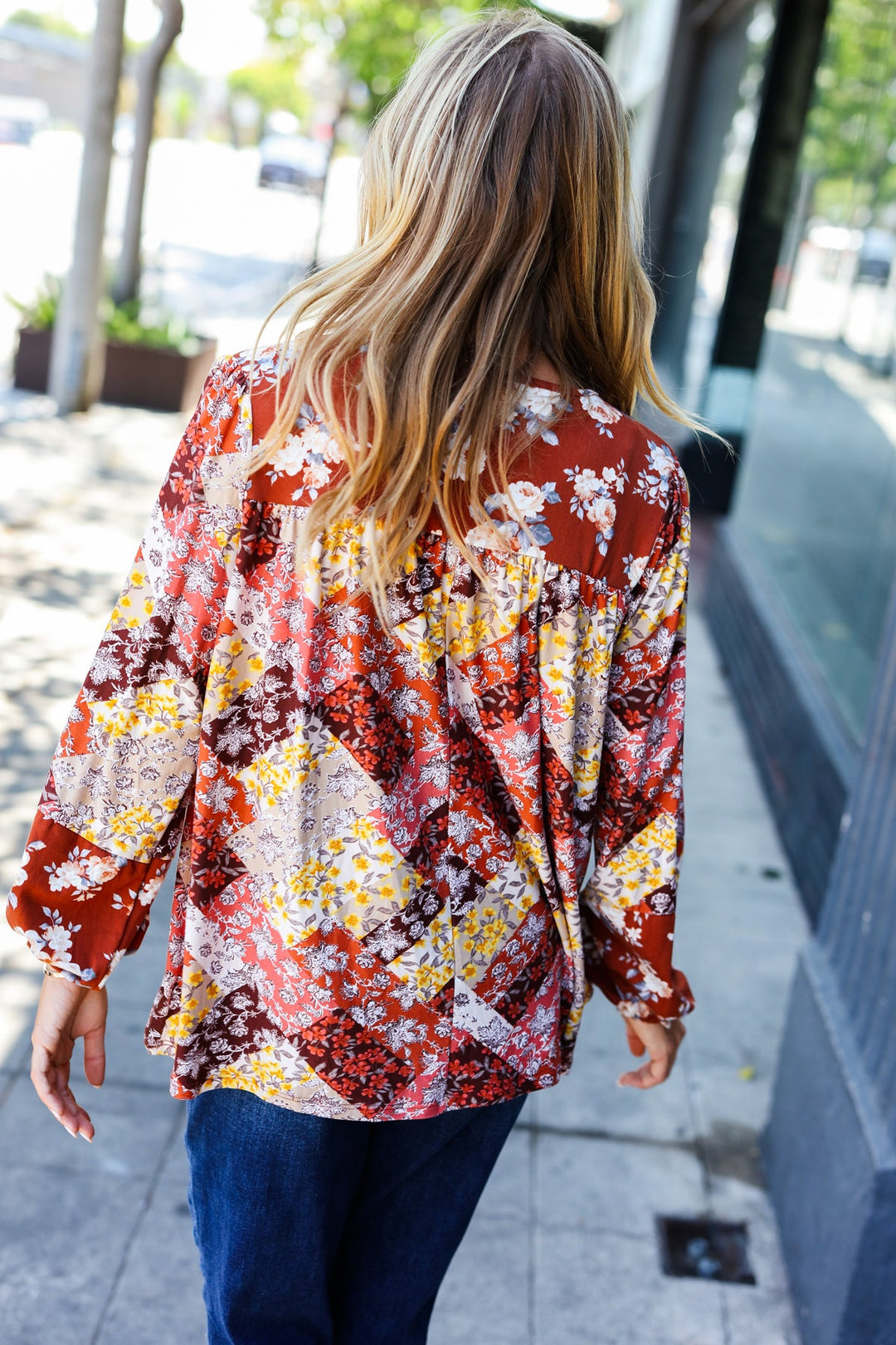 Rust Harvest Floral Patchwork Blouse