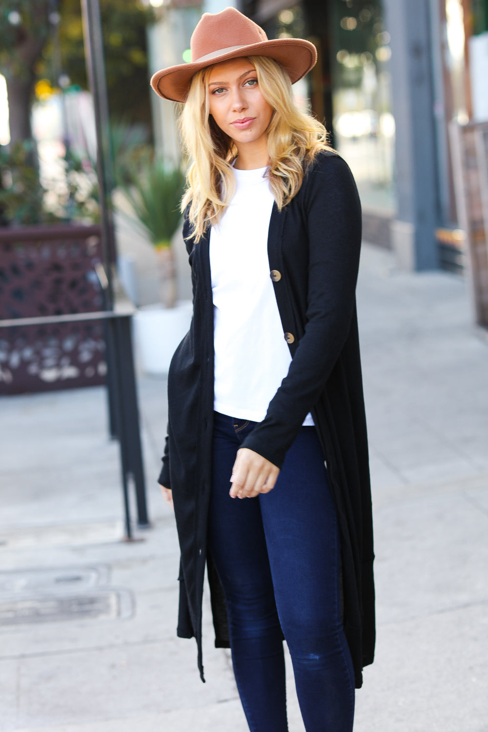 All-Day Chic -Black Ribbed Cardigan W/ Thumbholes