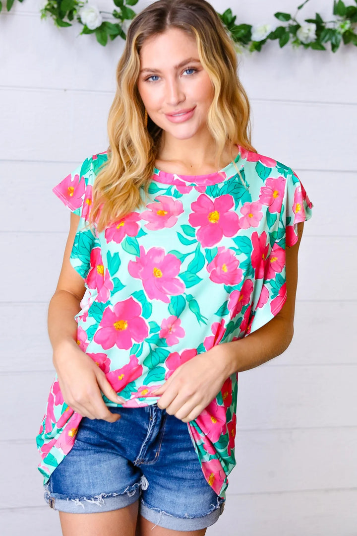 Floral Sweetness Ruffle-Sleeve Top