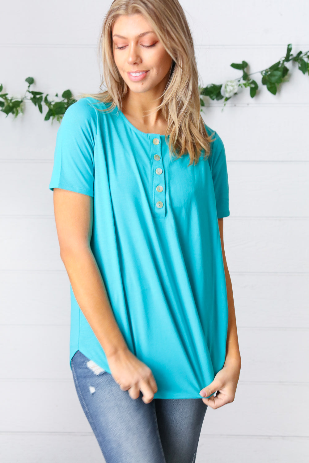 Take Charge Button-Down Top - Blue