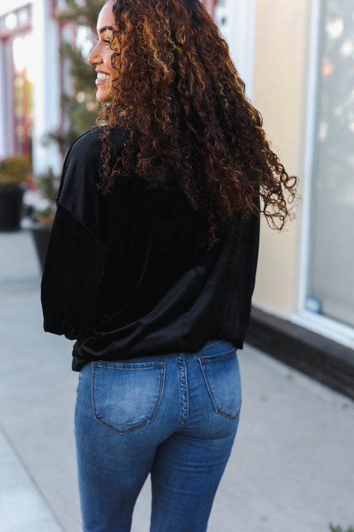 Holiday Ready - Sequin Bow Velvet Top