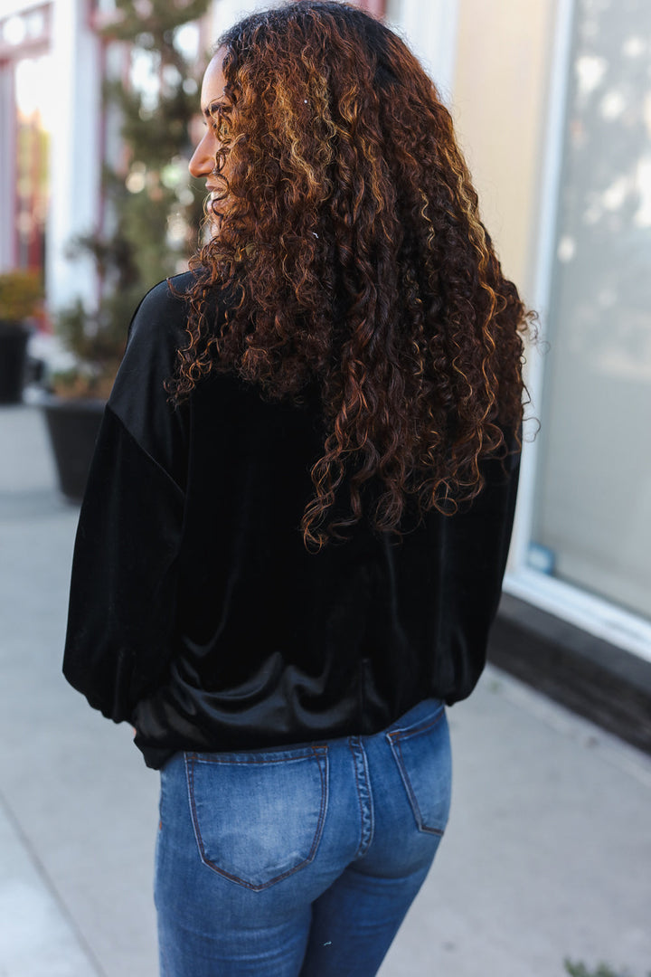 Holiday Ready - Sequin Bow Velvet Top