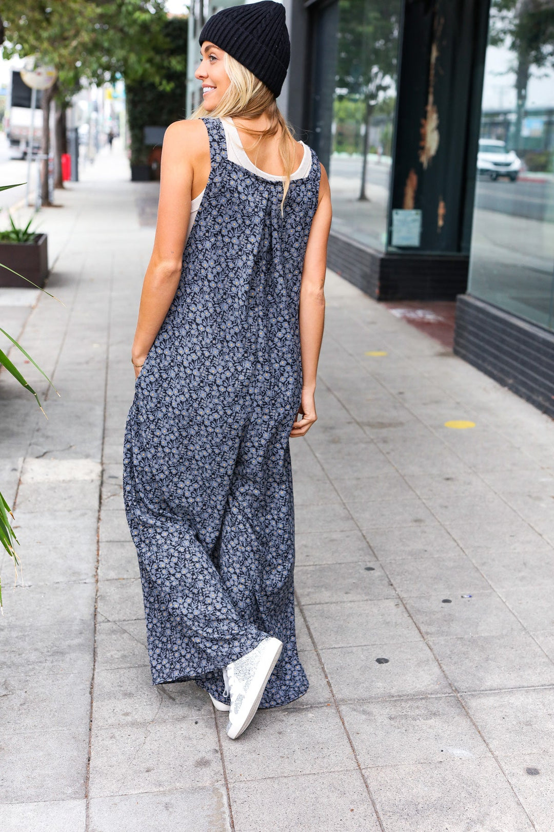 Stand Out - Floral Print Baggy Overall Jumpsuit