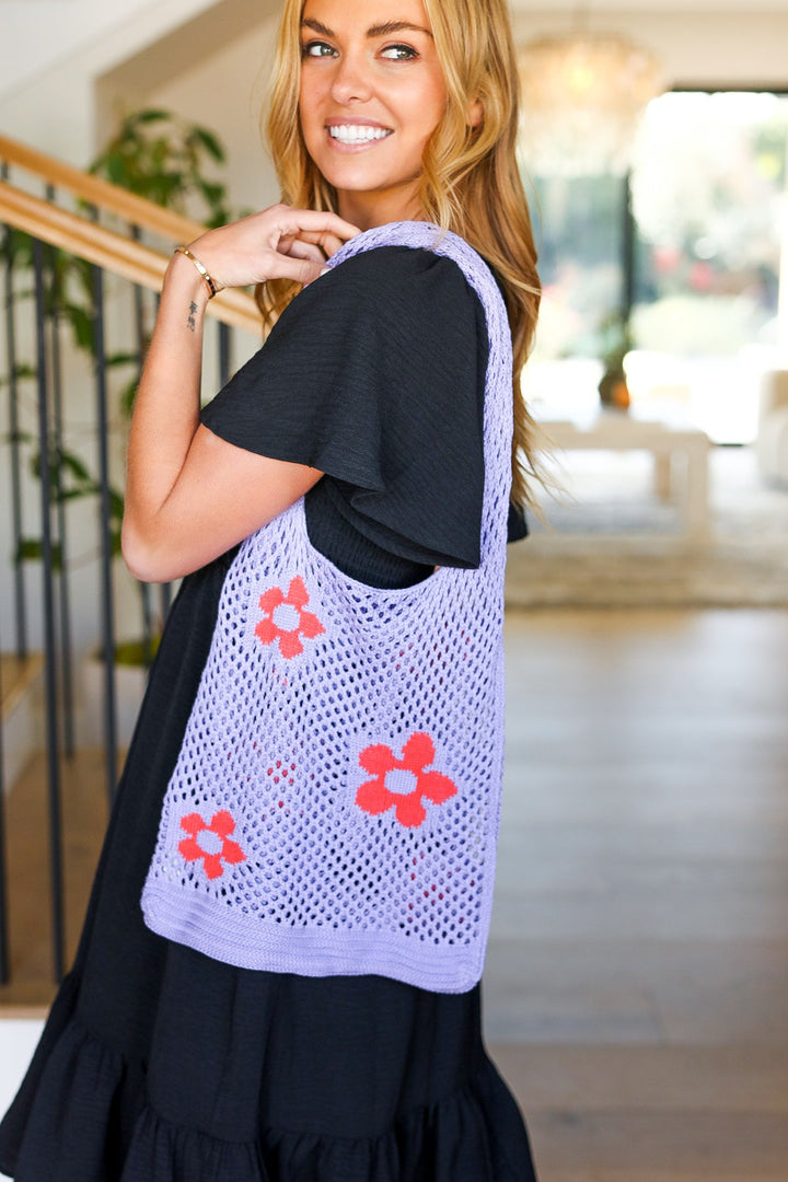 Lavender & Orange Floral Crochet Bag