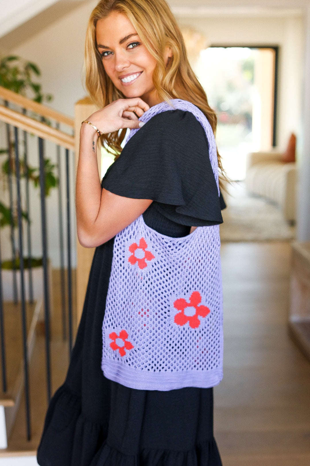 Lavender & Orange Floral Crochet Bag