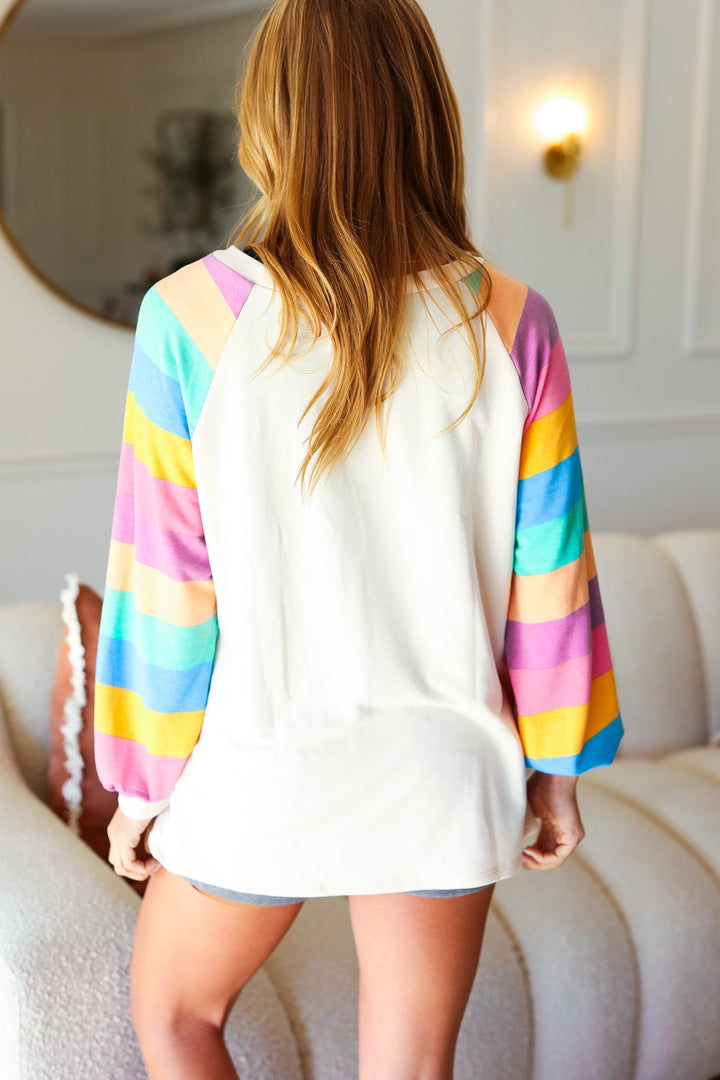 Color Burst - Bubble-Sleeve Terry Raglan Top