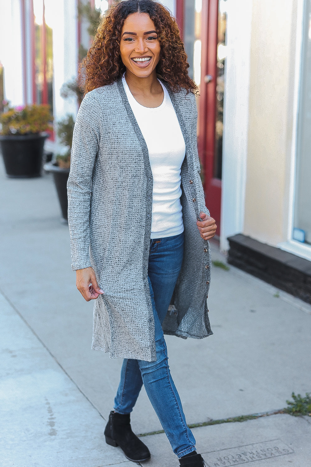 Brushed Knit Crochet-Detail Duster Cardigan