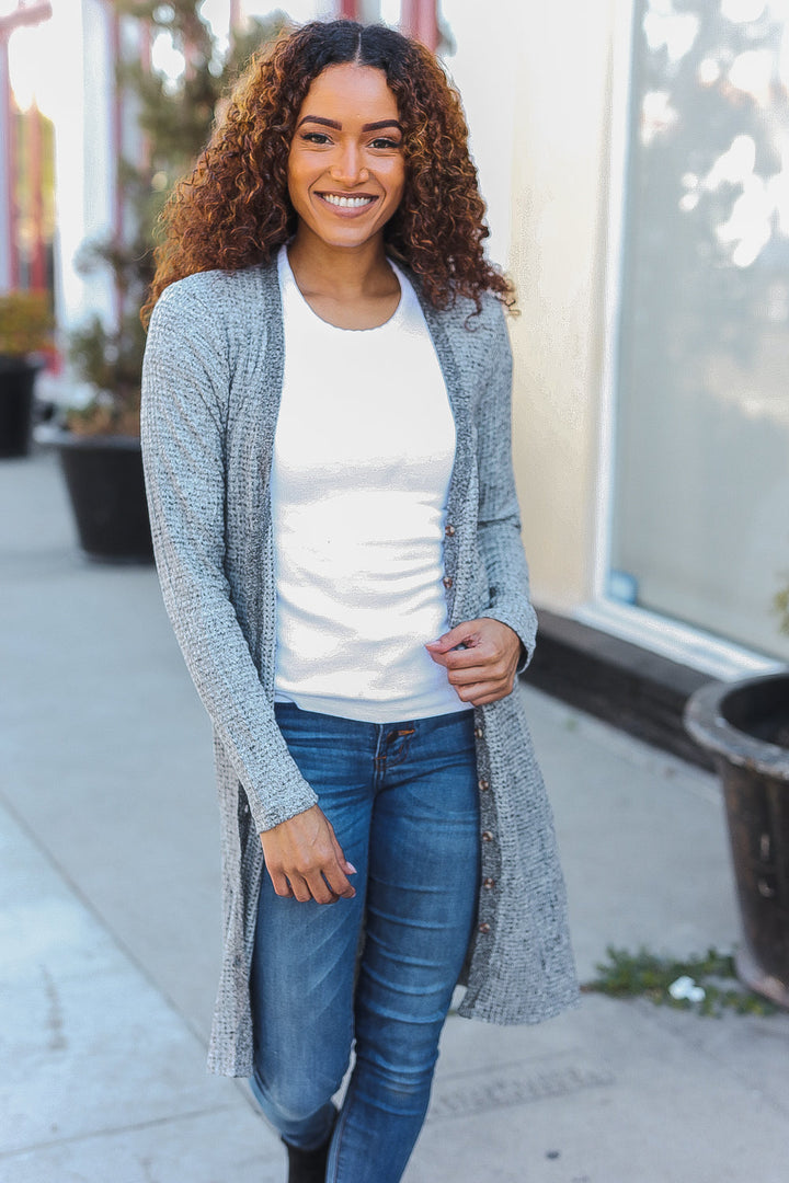 Brushed Knit Crochet-Detail Duster Cardigan