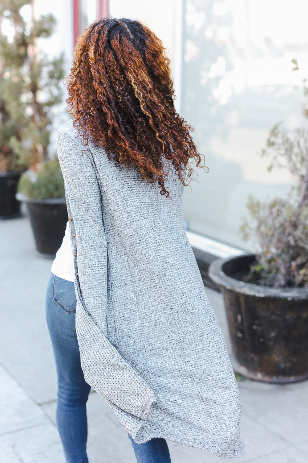 Brushed Knit Crochet-Detail Duster Cardigan