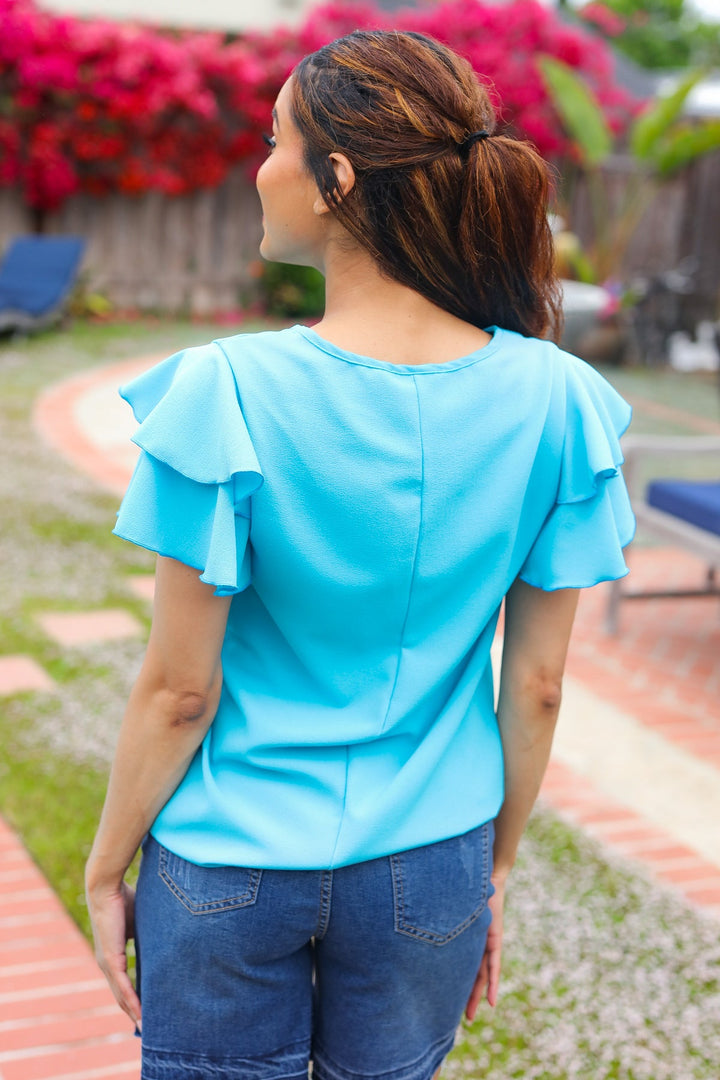 Lovely Blue - Ruffle-Sleeve Top