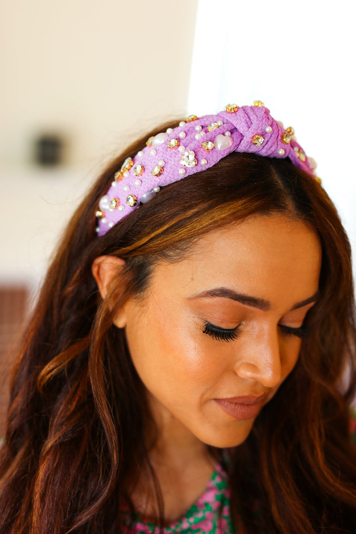 Purple Heart Pearl & Jewel Knot Headband