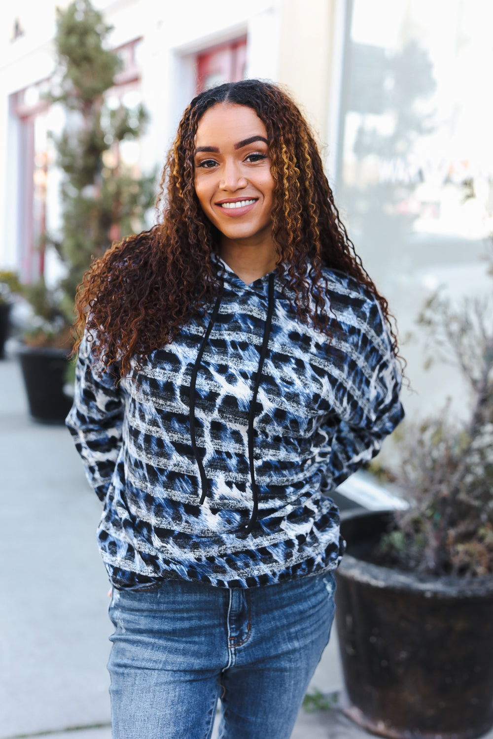 Animal Print Striped Hoodie