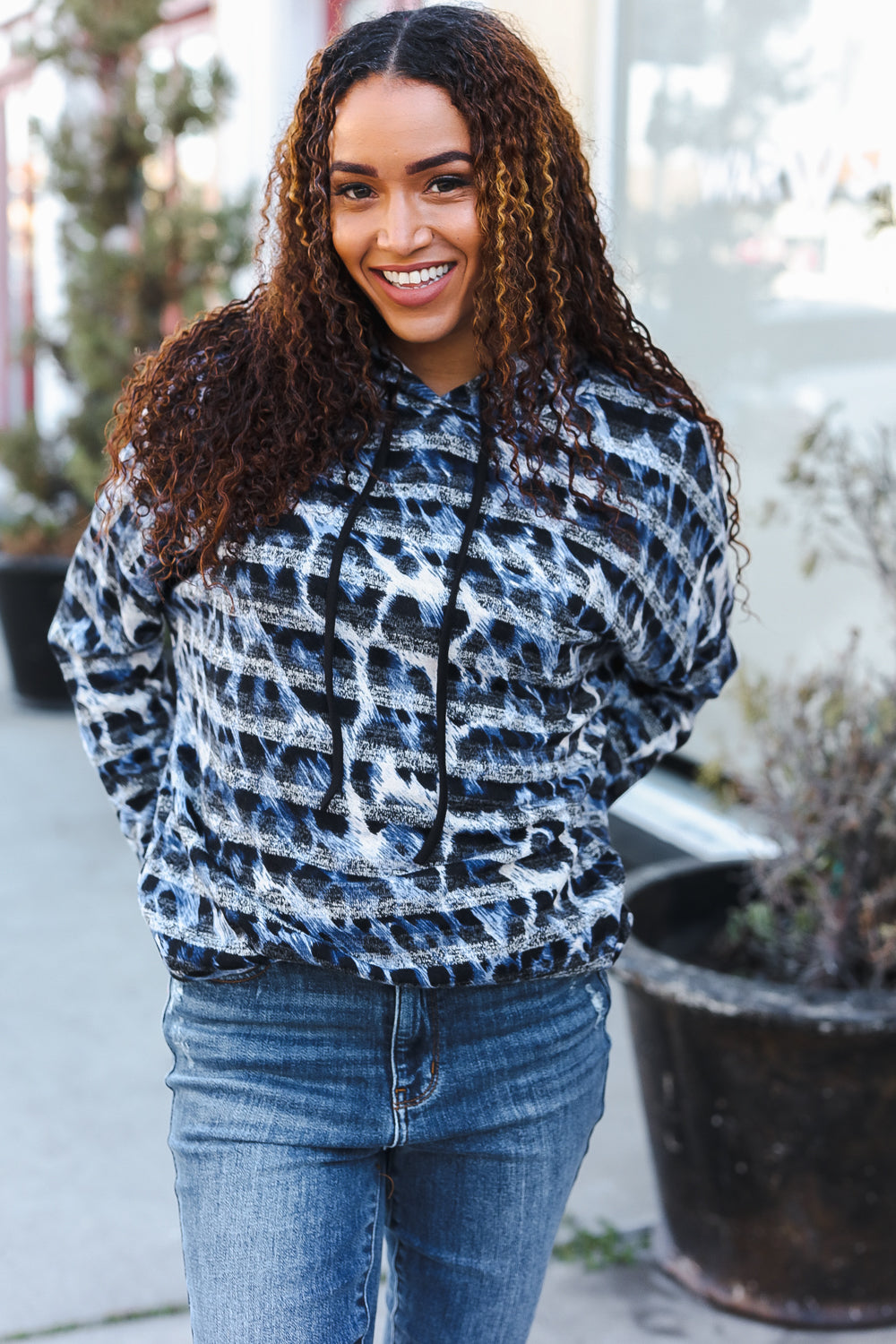 Animal Print Striped Hoodie