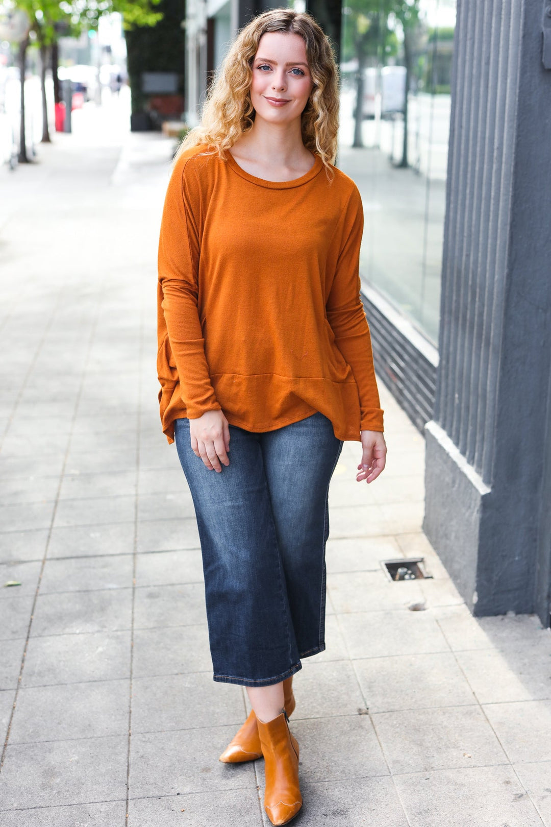 Snuggly Perfection - Hacci Dolman Sweater Top - Rust