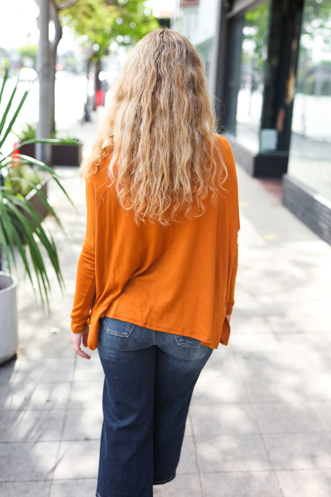 Snuggly Perfection - Hacci Dolman Sweater Top - Rust