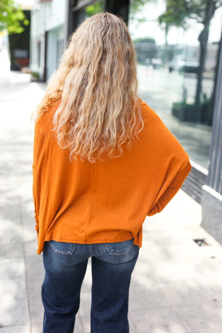 Snuggly Perfection - Hacci Dolman Sweater Top - Rust