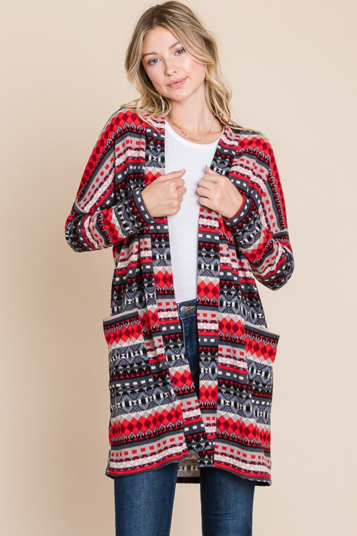 Chic Touches Geometric Cardigan - Red