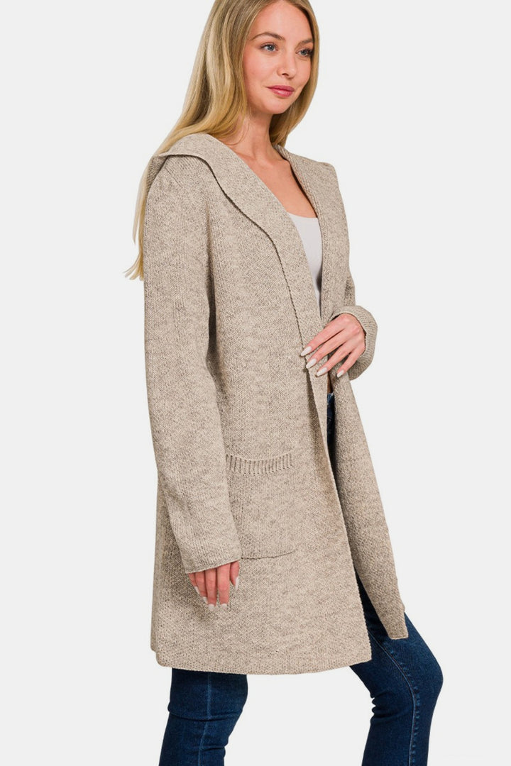 Chic Style Hooded Sweater Cardigan - Mocha