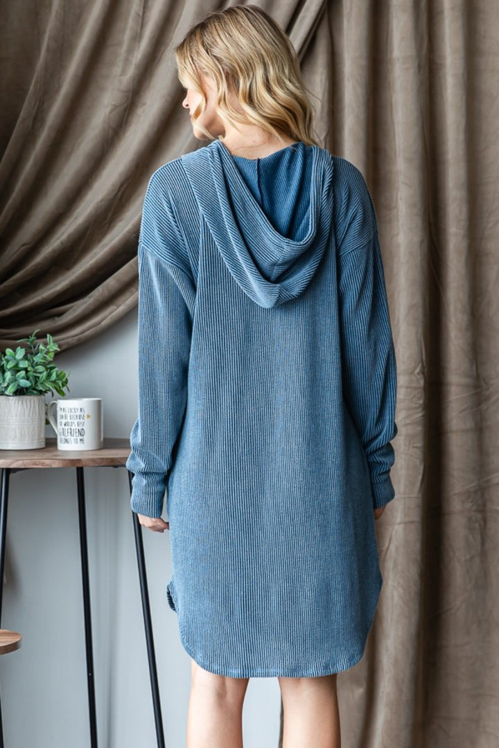 Taking Charge - Ribbed Hooded Dress - Denim