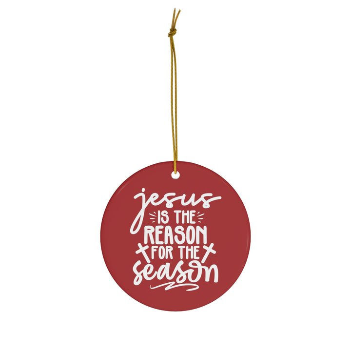 Jesus is the Reason For The Season - Crosses (Red Background) - Circle Ceramic Ornament