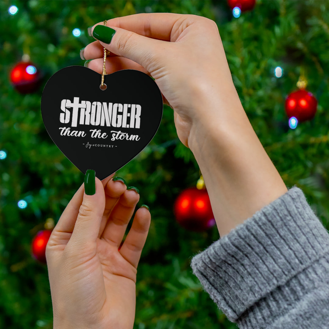 Stronger Than The Storm - Ceramic Heart Ornament - Black Background