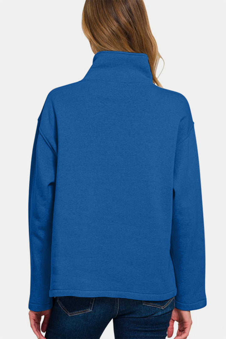 Plush Comfort Turtleneck Fleece Sweatshirt - Royal Blue