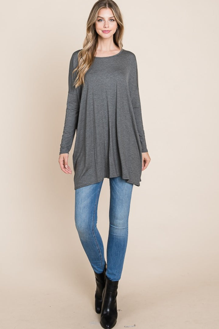 All-Day Comfort - Oversized Tunic Top - Charcoal