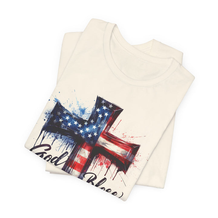 God Bless America Trump 2024 Commemorative - USA Flag Cross Watercolor - Unisex Crew-Neck Tee