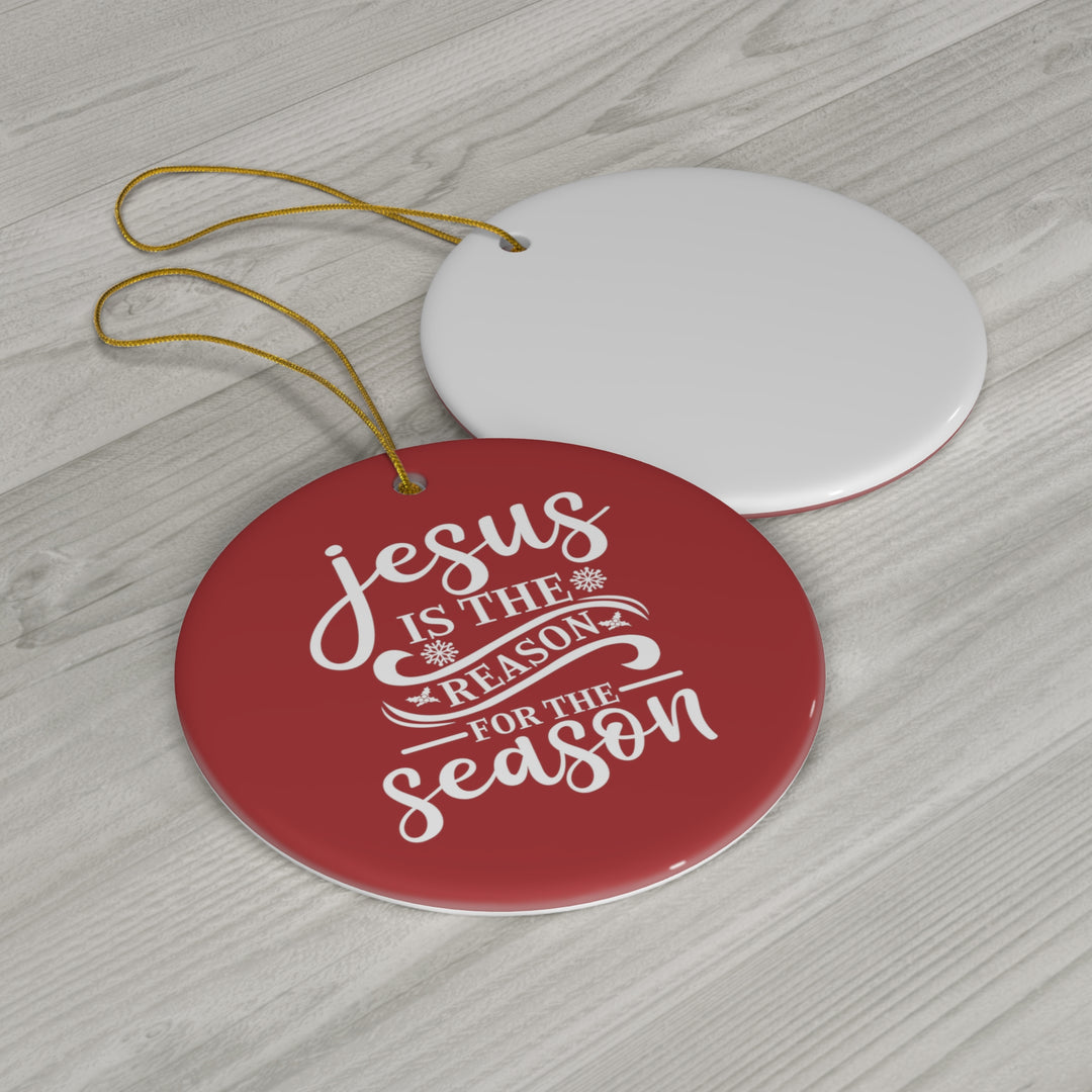 Jesus is the Reason For The Season (Red Background) - Circle Ceramic Ornament