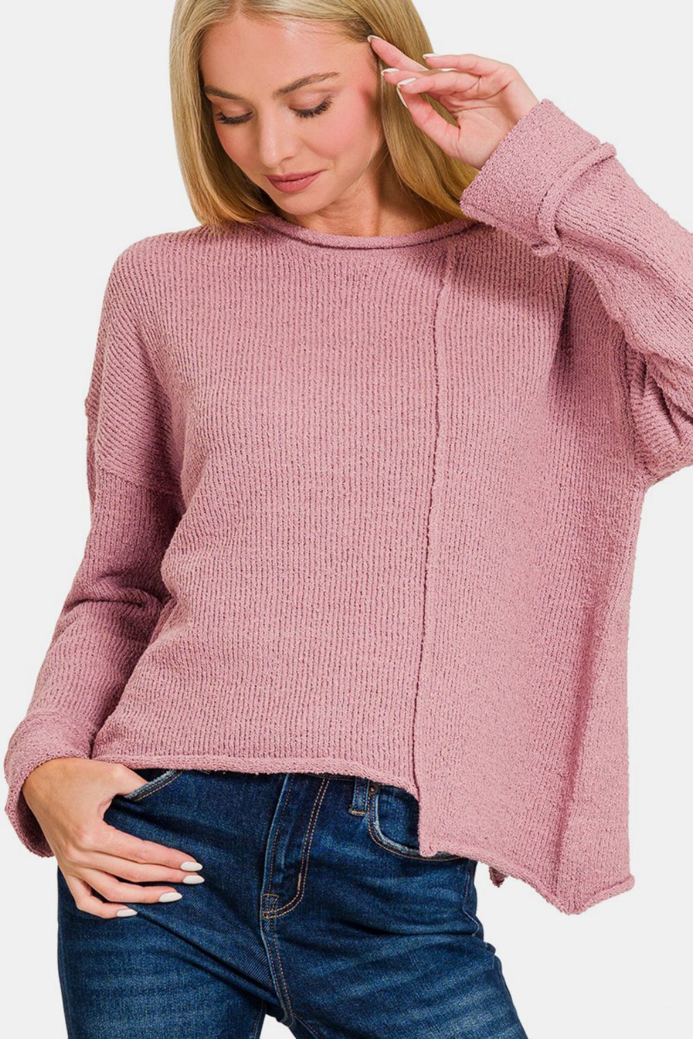 Start Fresh Asymmetric Sweater - Rose