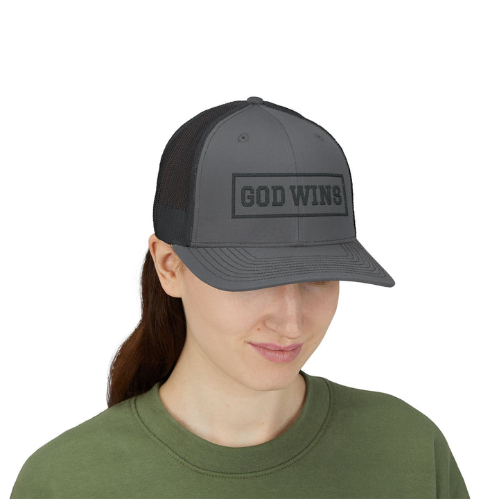 God Wins - Embroidered Design - Snapback Trucker Cap