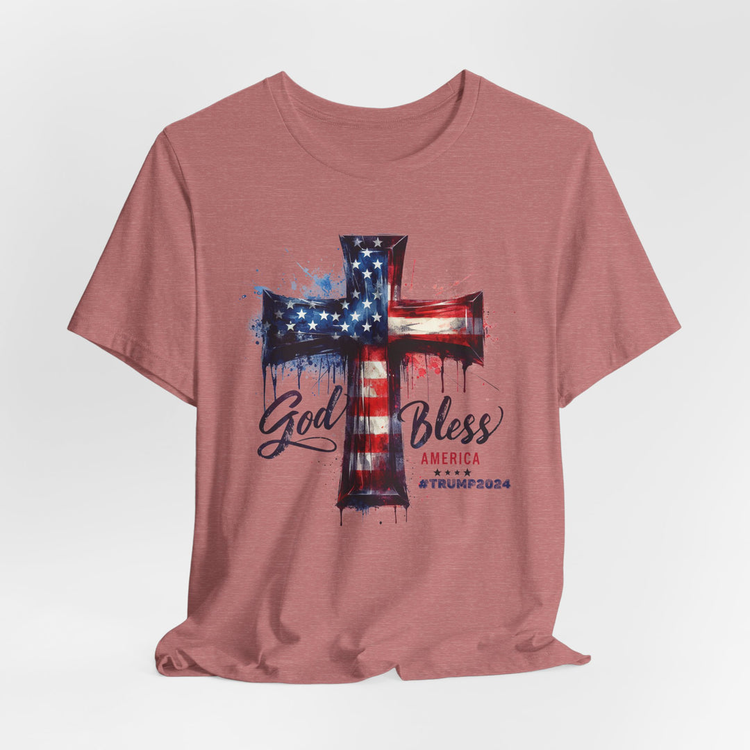 God Bless America Trump 2024 Commemorative - USA Flag Cross Watercolor - Unisex Crew-Neck Tee