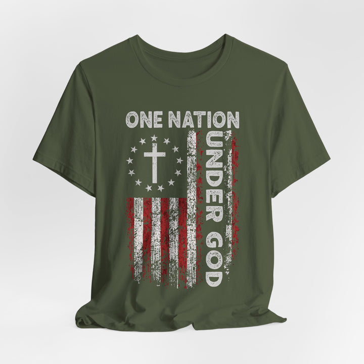 One Nation Under God - Cross With American Flag - Unisex Crew-Neck Tee