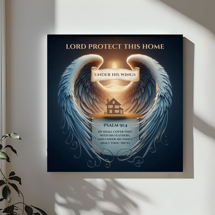 Psalm 91:4 Personalized Custom Canvas Art | Home Covered Under His Wings | Customize It