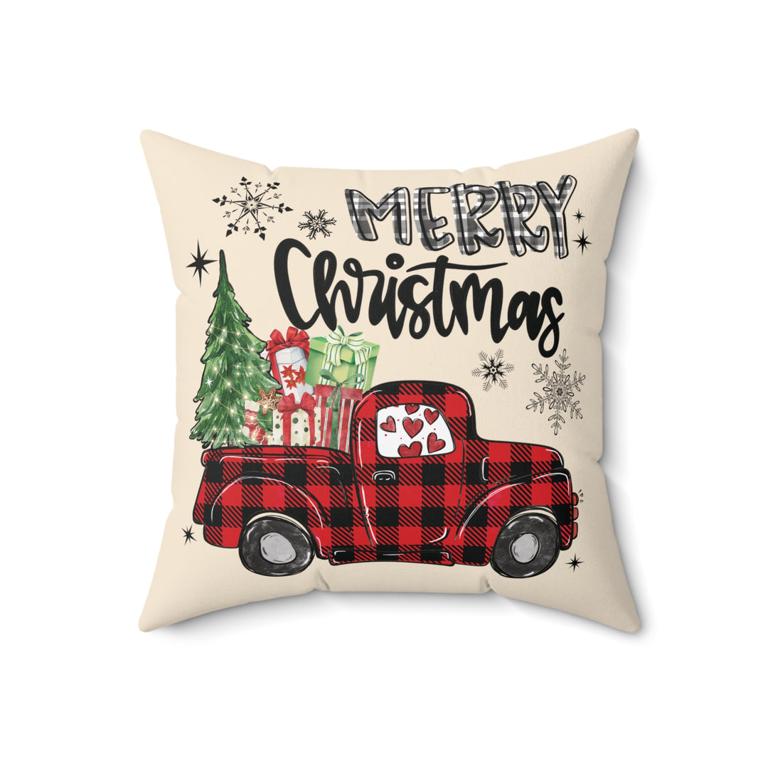 Christmas Plaid Truck - Be The Light - 18x18 2-Sided Pillow (2 Pillows in 1)