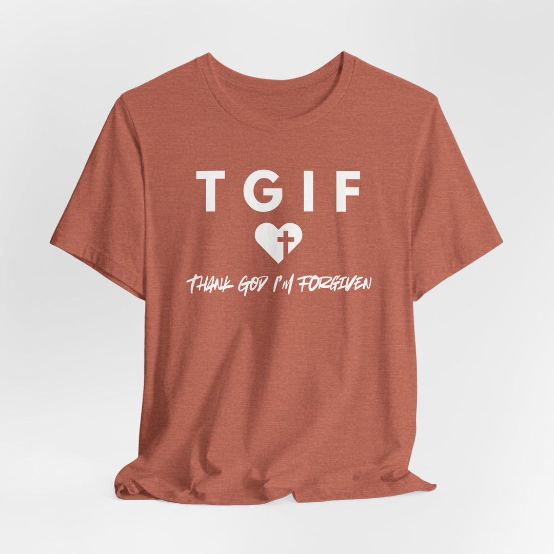 TGIF - Thank God I'm Forgiven - Heart With Cross - Unisex Crew-Neck Tee