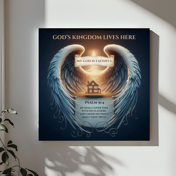 Psalm 91:4 Personalized Custom Canvas Art | Home Covered Under His Wings | Customize It