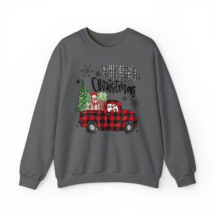 Merry Christmas Plaid Truck - Unisex Crew-Neck Sweatshirt